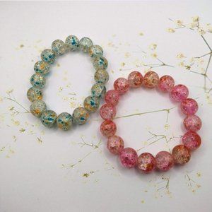 COPY - Aqua And Clear Crackle Bead Bracelet-Pink Water Crackle Bead Bracelet